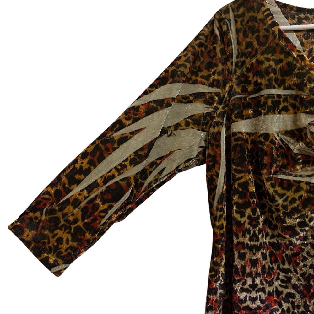 One World NEW $68 Top Woman 1X Boho Hippie Velvet Whimsigoth Tiger Khaki Blouse - Picture 6 of 7